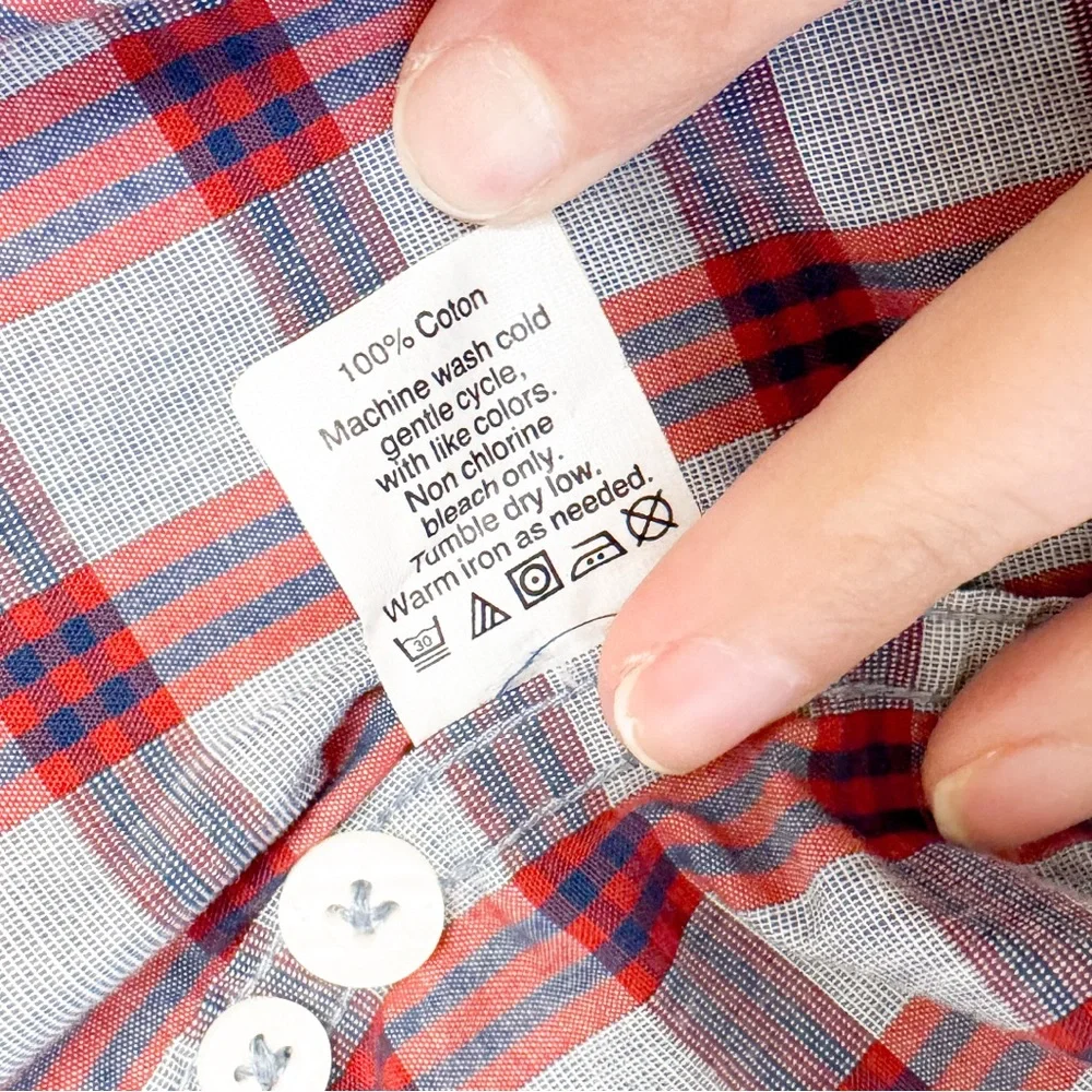 Set of 2 J. Crew Oxford Button‎ Up Plaid Cotton Long Sleeve Shirts Red Green L